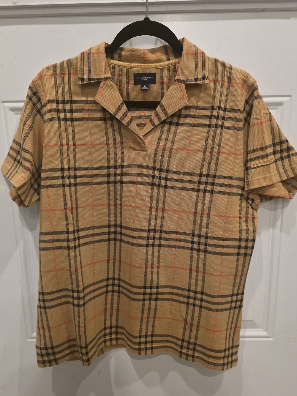 Burberry Women's Tan Plaid Short-Sleeve Golf Shirt
